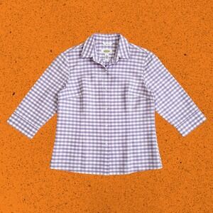 VTG Y2K Talbots Petites Silk Lavender‎ Gingham Check Button Down Shirt Size 2P